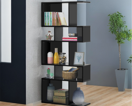 Black 5-Tier Geometric Bookshelf | Furniture near me | Furniture Store near me | Furniture market near me | office furniture near me | Furniture near me | Furniture Store near me | Furniture market near me | office furniture near me