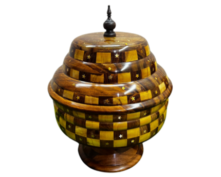 WOODEN HOTPOT WITH BRASS & CARVING WORK | home accessories online | home accessories store